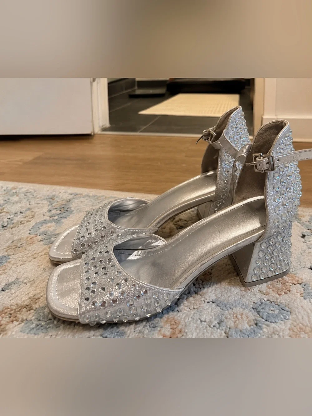 Silver Embellished Block Heel Sandals - Women